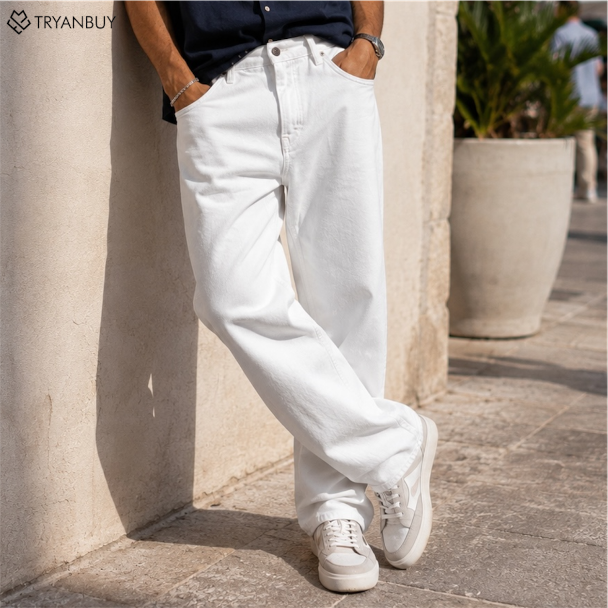 Classic White Baggy Fit Jeans