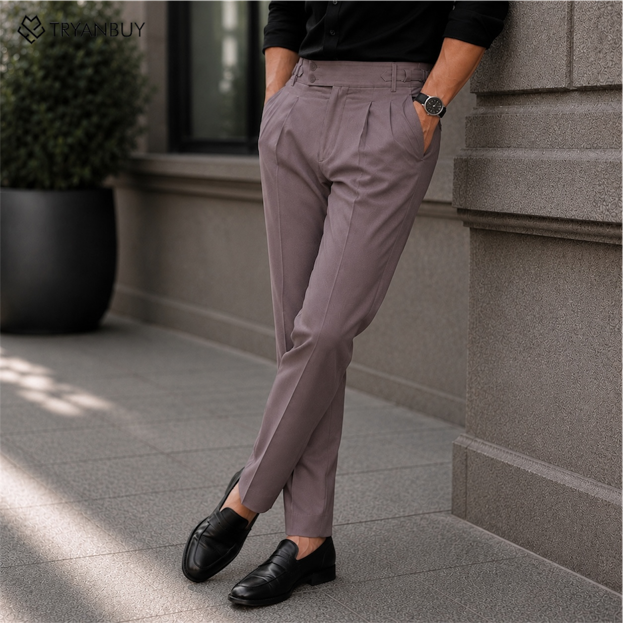 Dusty Mauve Pleated Gurkha Tailored Trousers