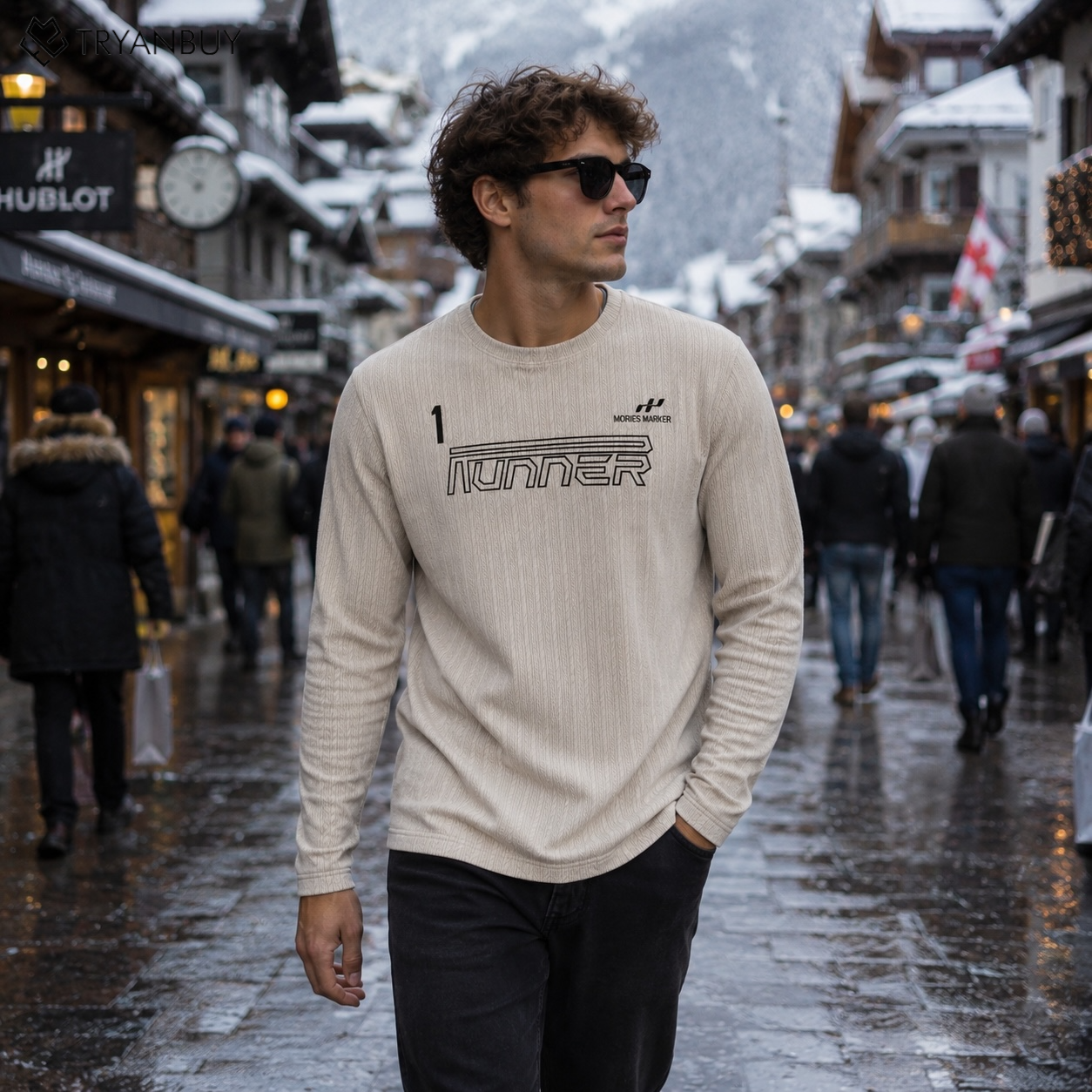 Urban Rib Knit Graphic Sweatshirt – Cream