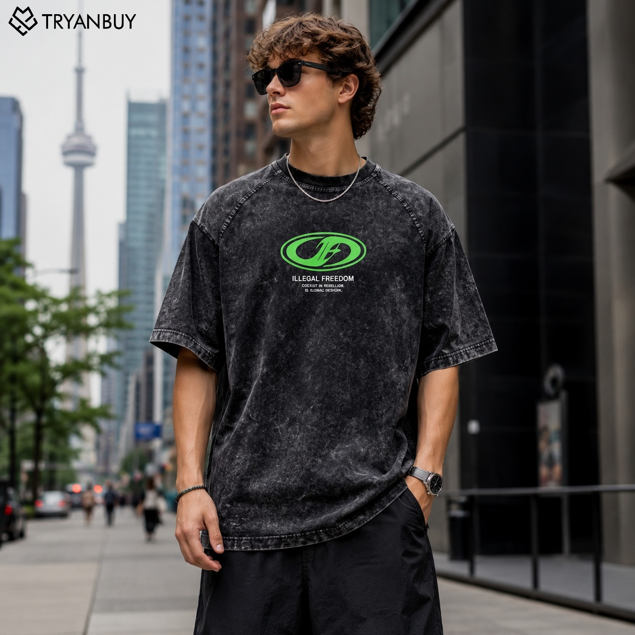 Illegal Freedom Acid Wash Oversized T-Shirt – Vintage Gray