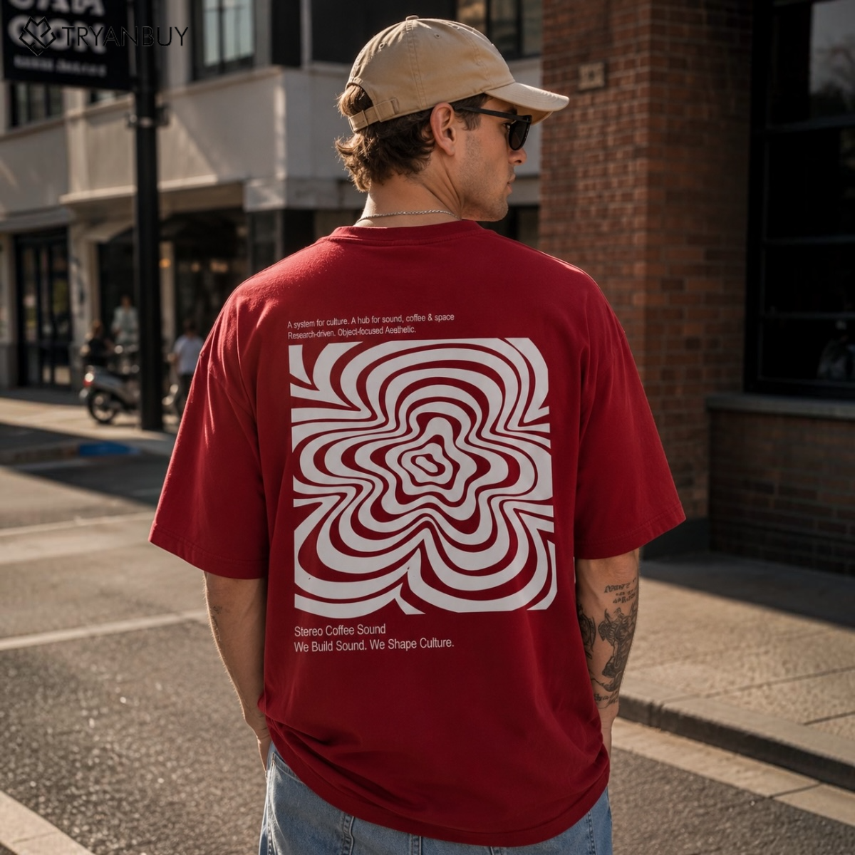 Urban Soundwave Graphic Oversized T-Shirt – Maroon