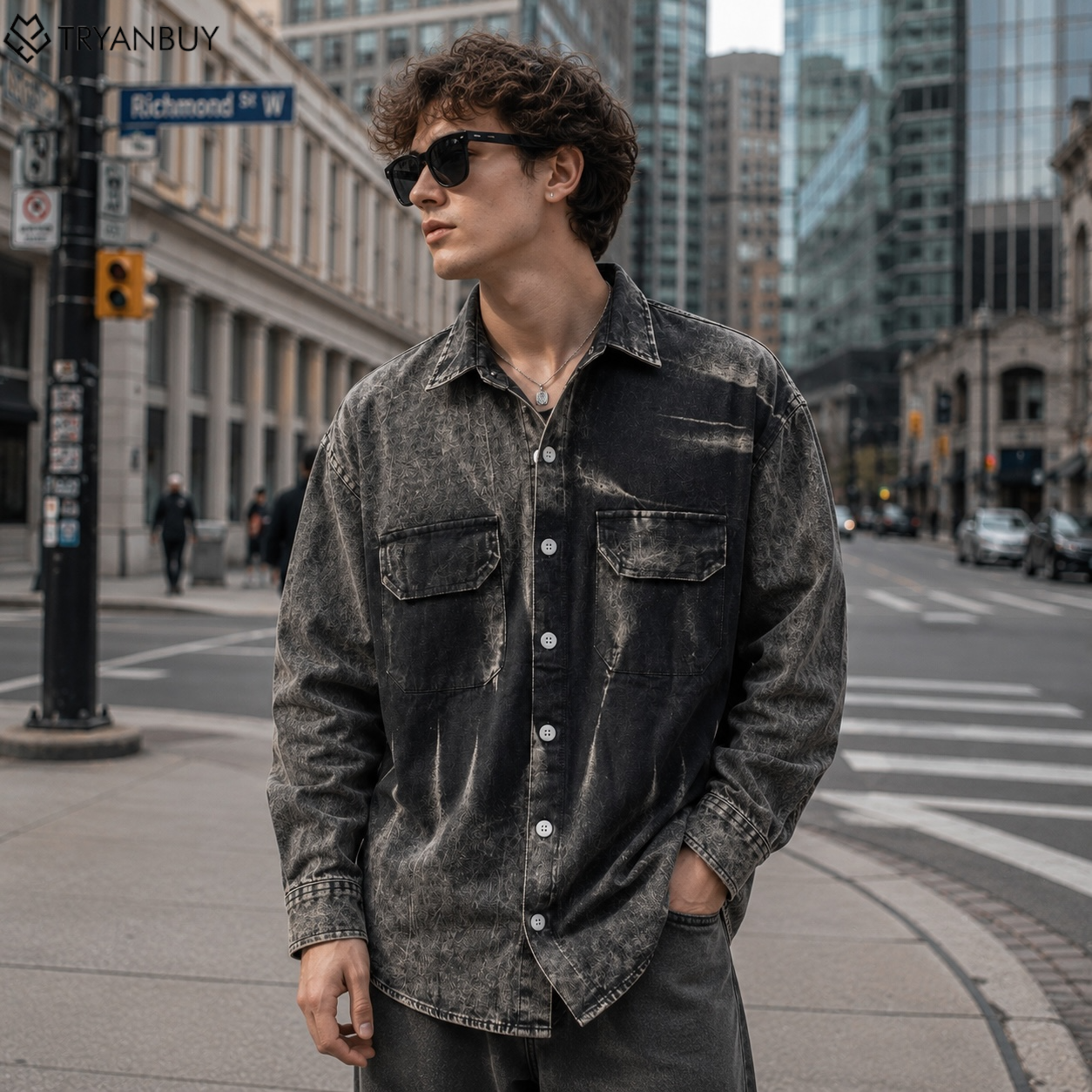 Future 92 Acid Wash Oversized Shirt – Vintage Grey