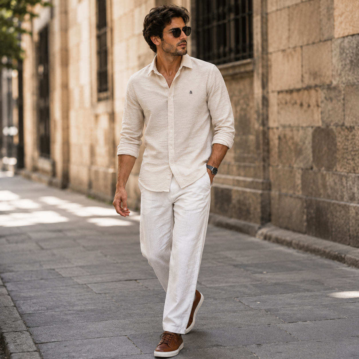 Classic  Sand Beige Textured  Casual Shirt