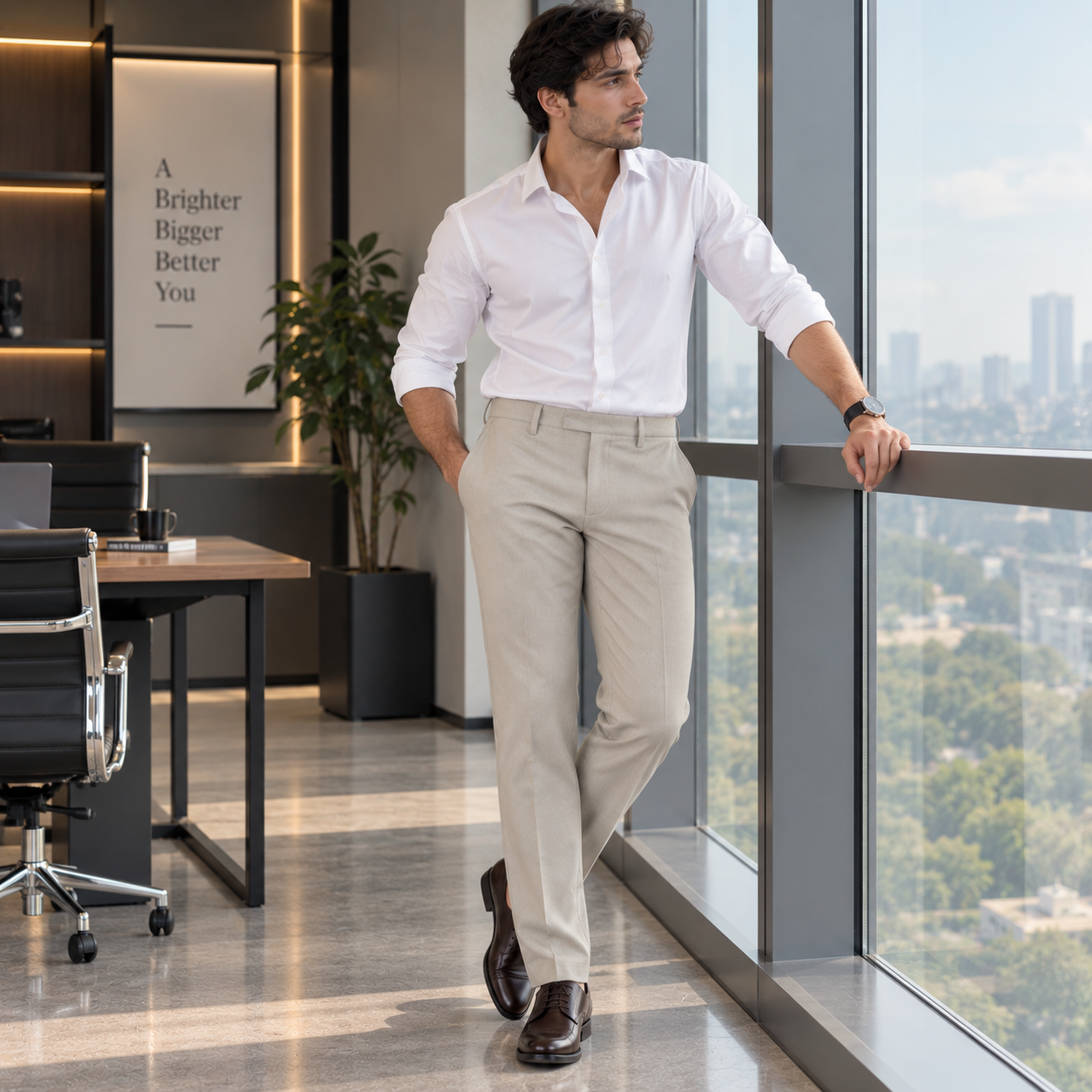 Beige Formal Trousers