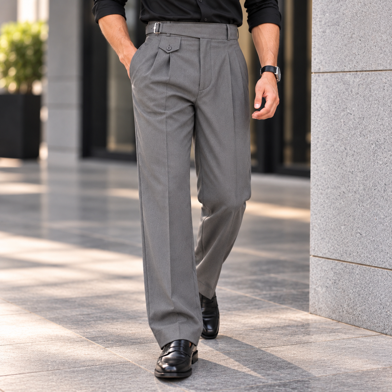 Classic Grey Pleated Formal Trousers