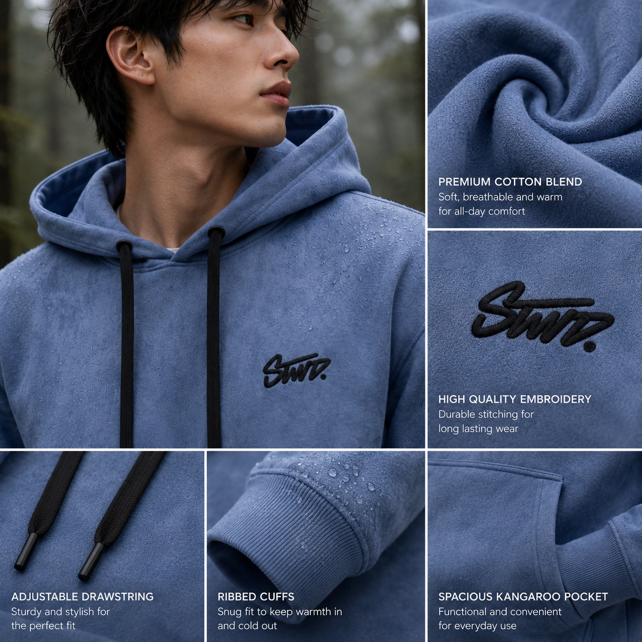 Steel Blue Premium Oversized Hoodie