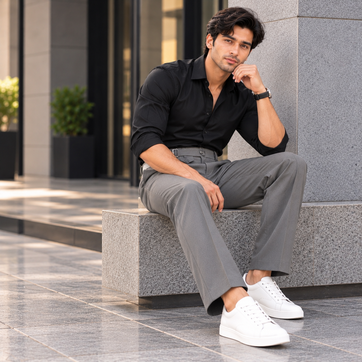 Classic Grey Pleated Formal Trousers