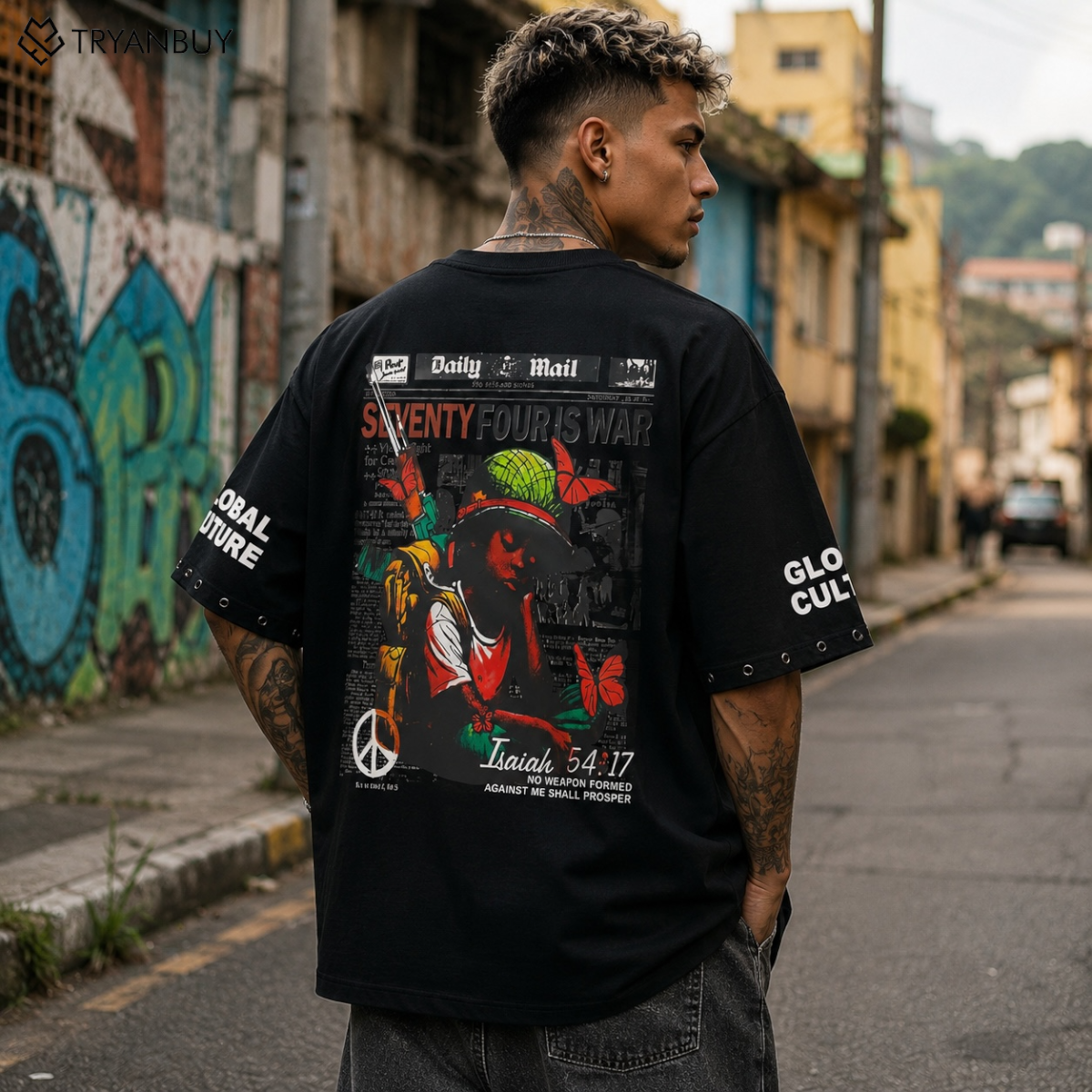 Urban Warfare Oversized Graphic T-Shirt – Jet Black Edition