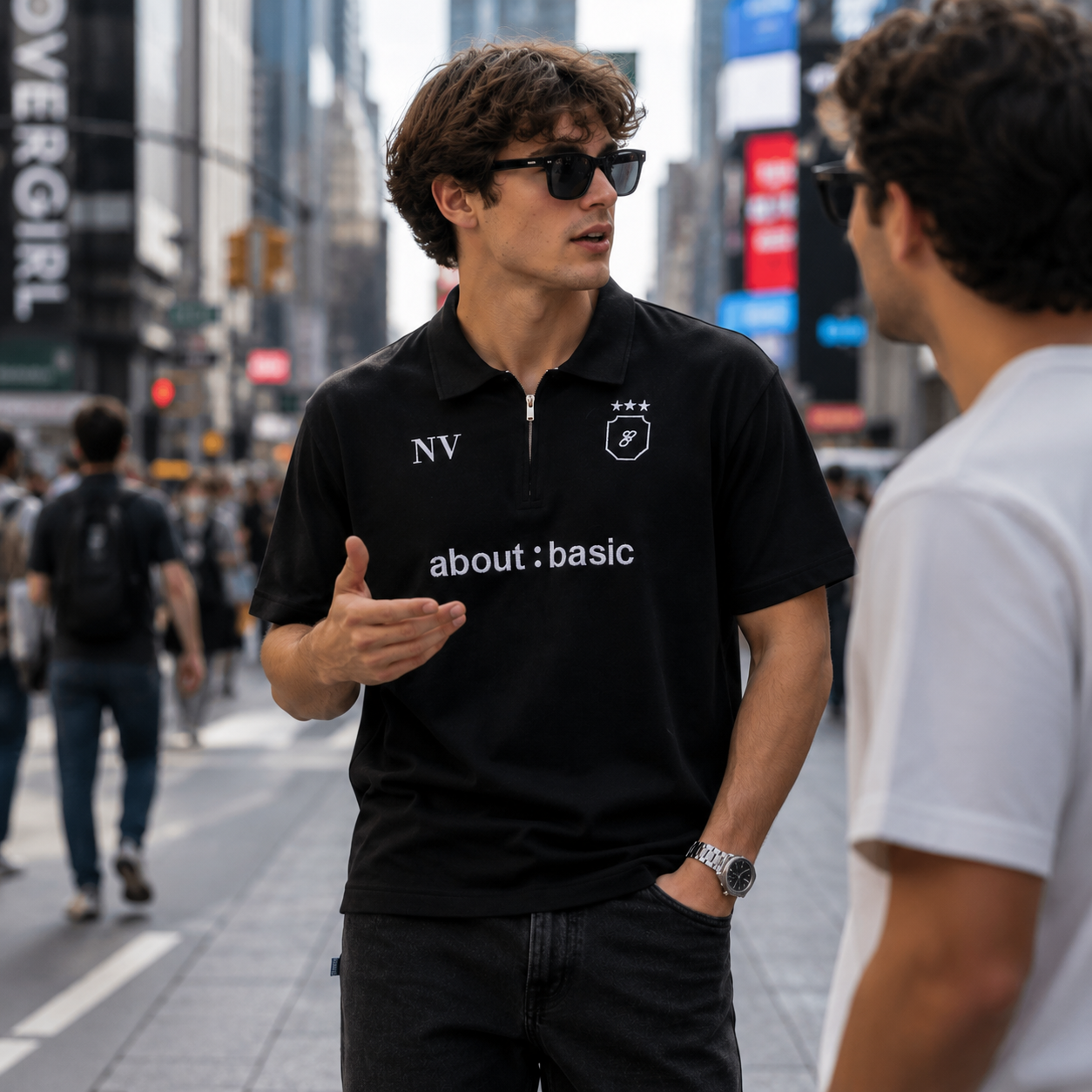 Basic Edition Black Knitted Zip Polo T-Shirt