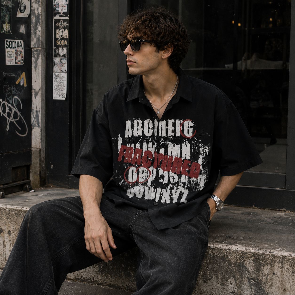 Raptured Oversized  Graphic Shirt – Black
