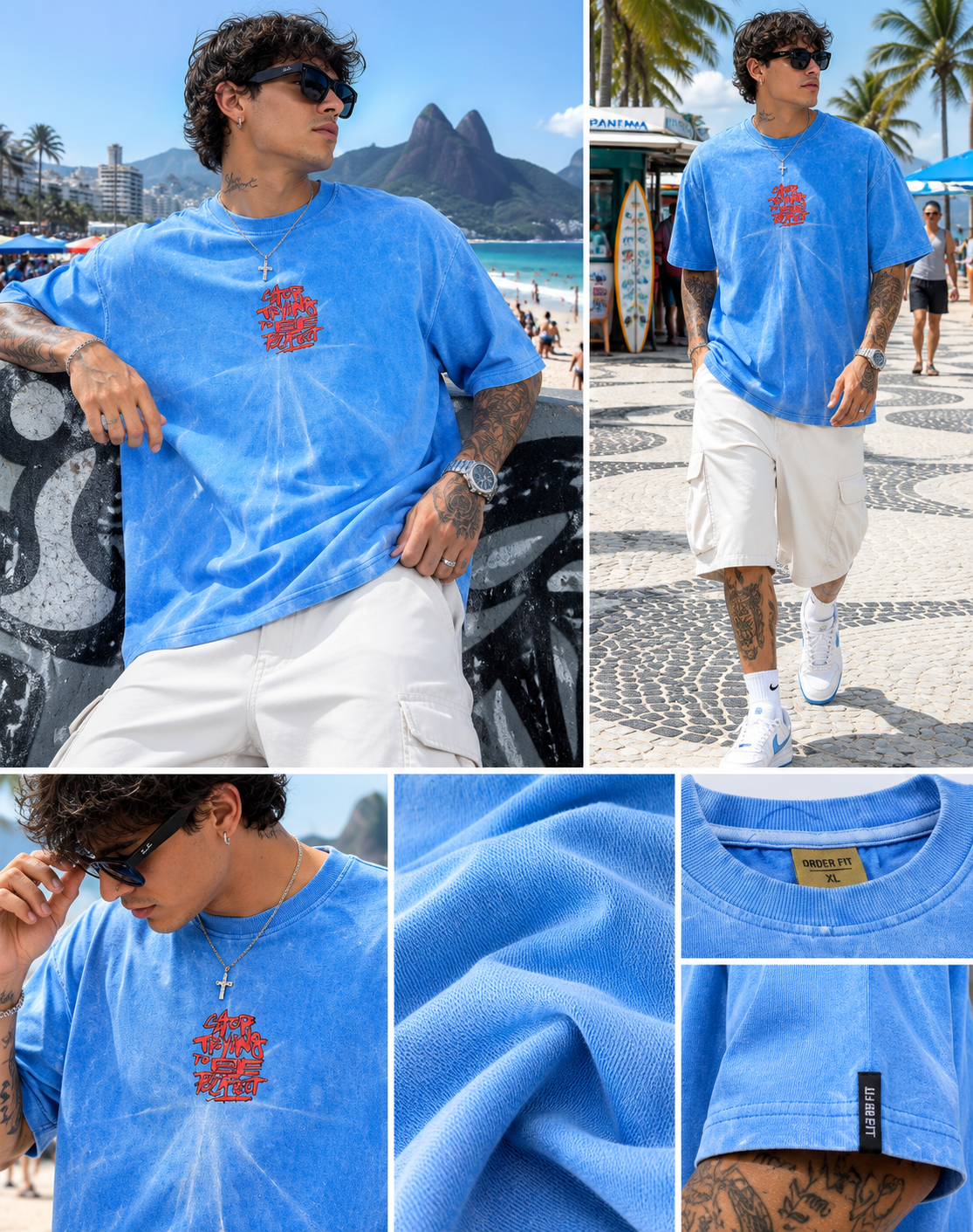 Sky Blue Acid Wash Oversized Graphic T-Shirt