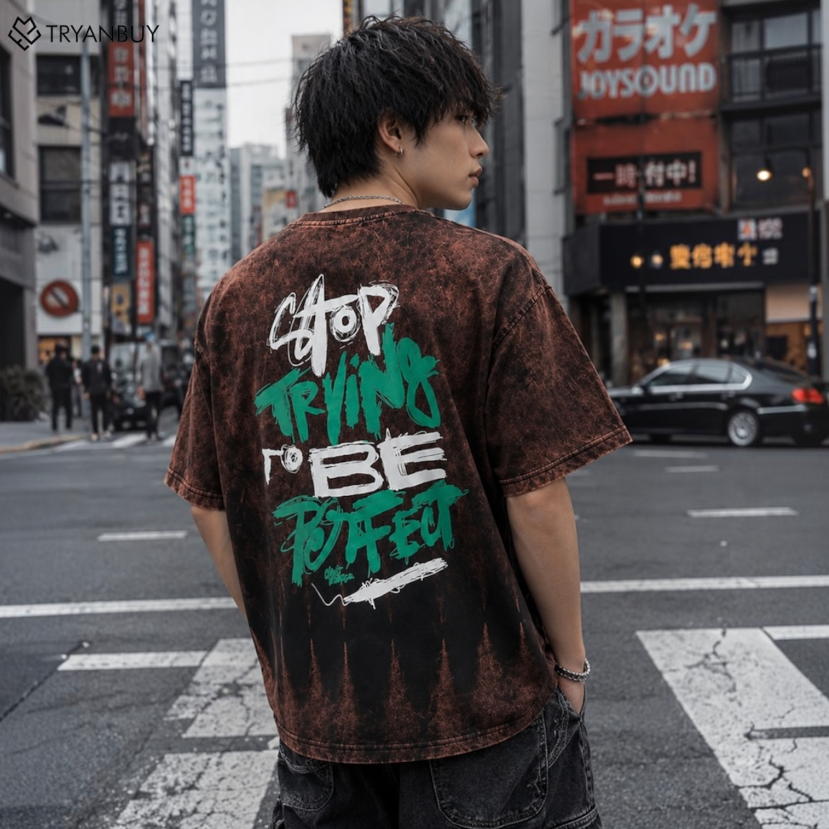 Brown Acid Wash Oversized T-Shirt