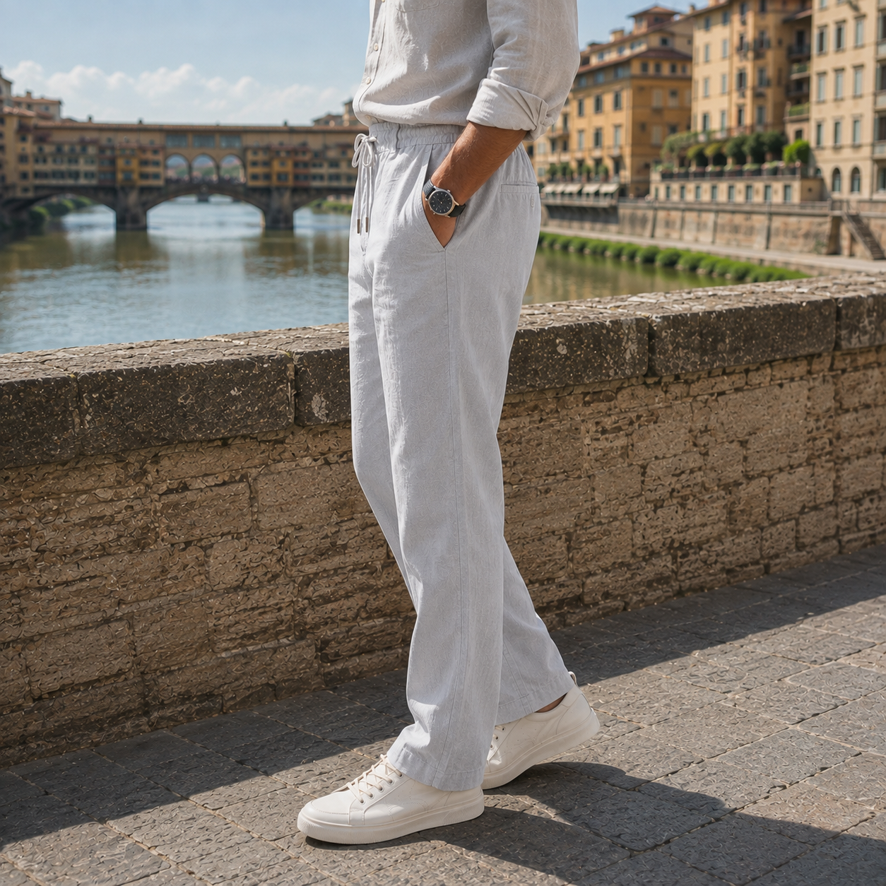 Grey Linen Casual Fit Pants