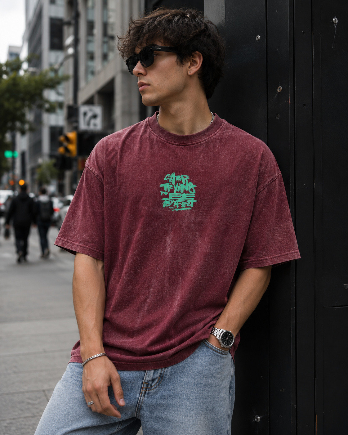 Maroon Acid Wash Oversized T-Shirt