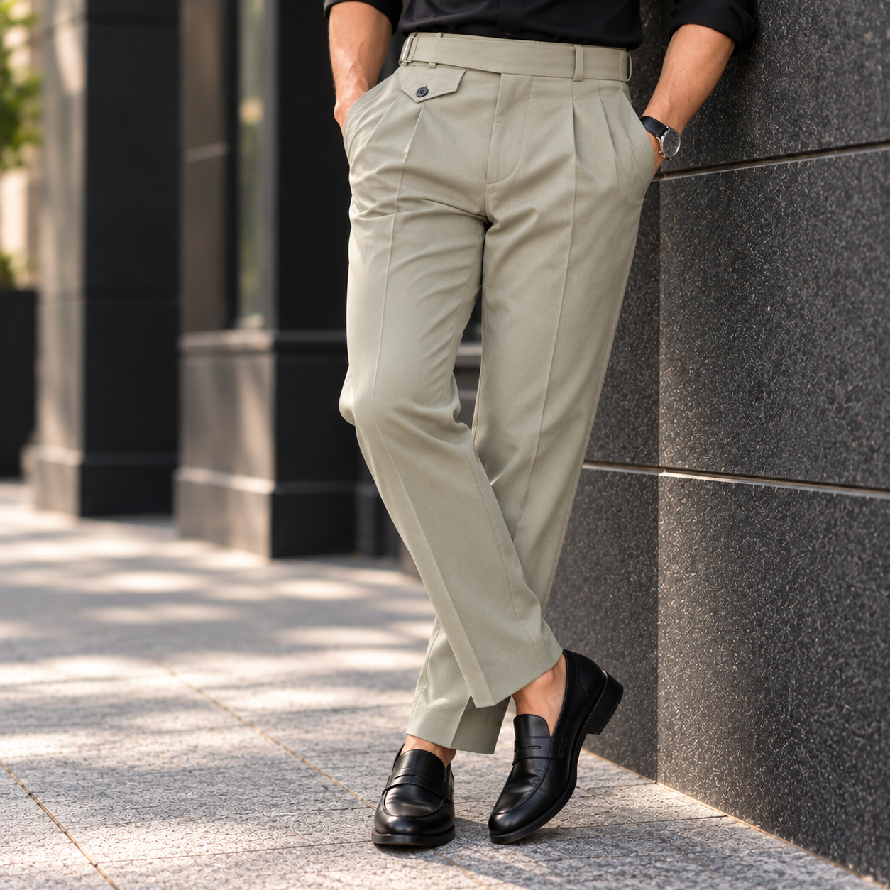 Light Green Pleated Gurkha Trousers