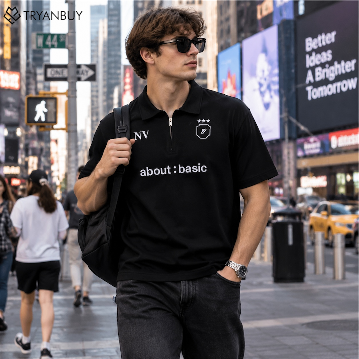 Basic Edition Black Knitted Zip Polo T-Shirt