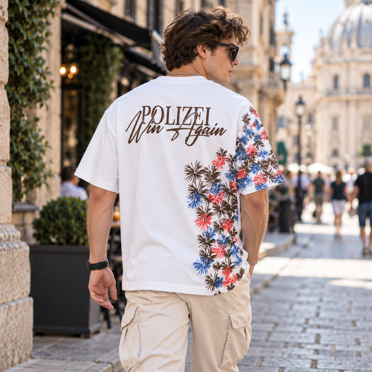Polizei Win  Floral Sleeve Oversized T-Shirt