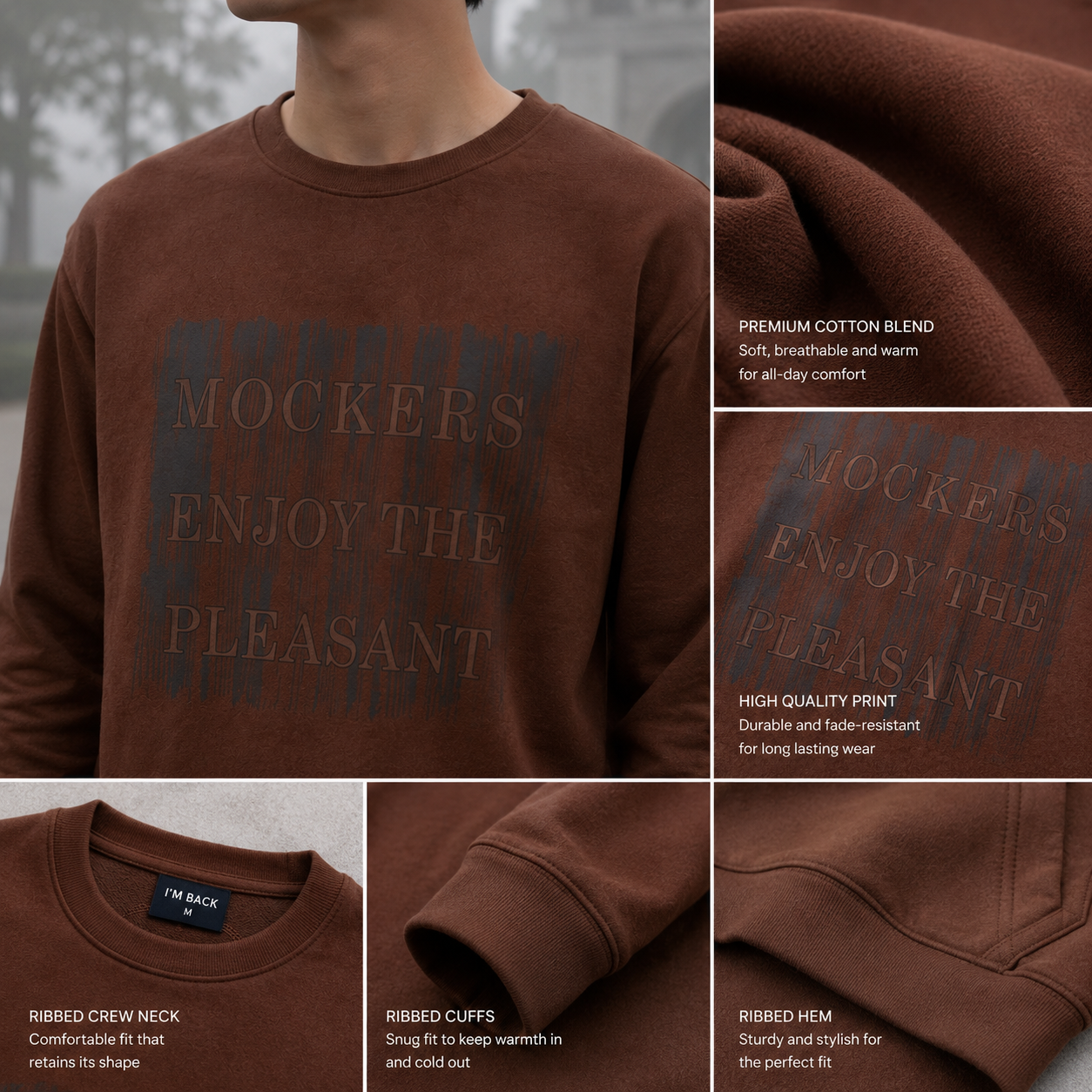Mocha Brown Premium Oversized Crewneck Sweatshirt