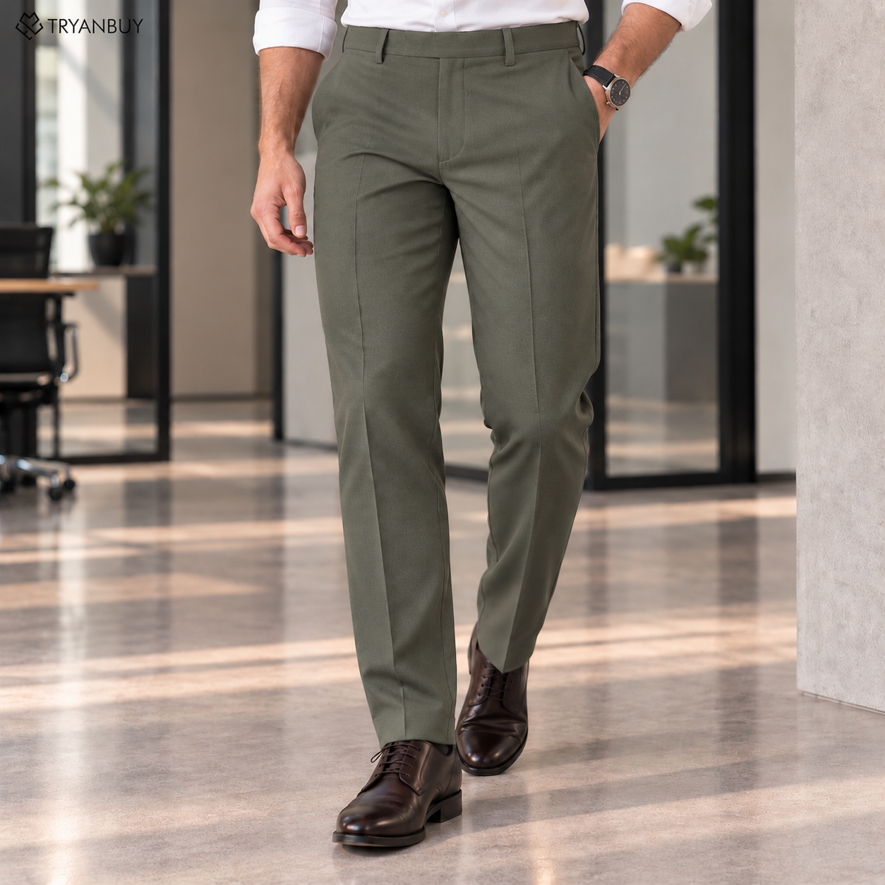 Olive Green Formal Trousers