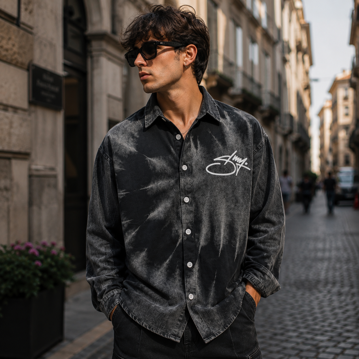 Shadow Acid Wash Oversized Shirt – Vintage Black