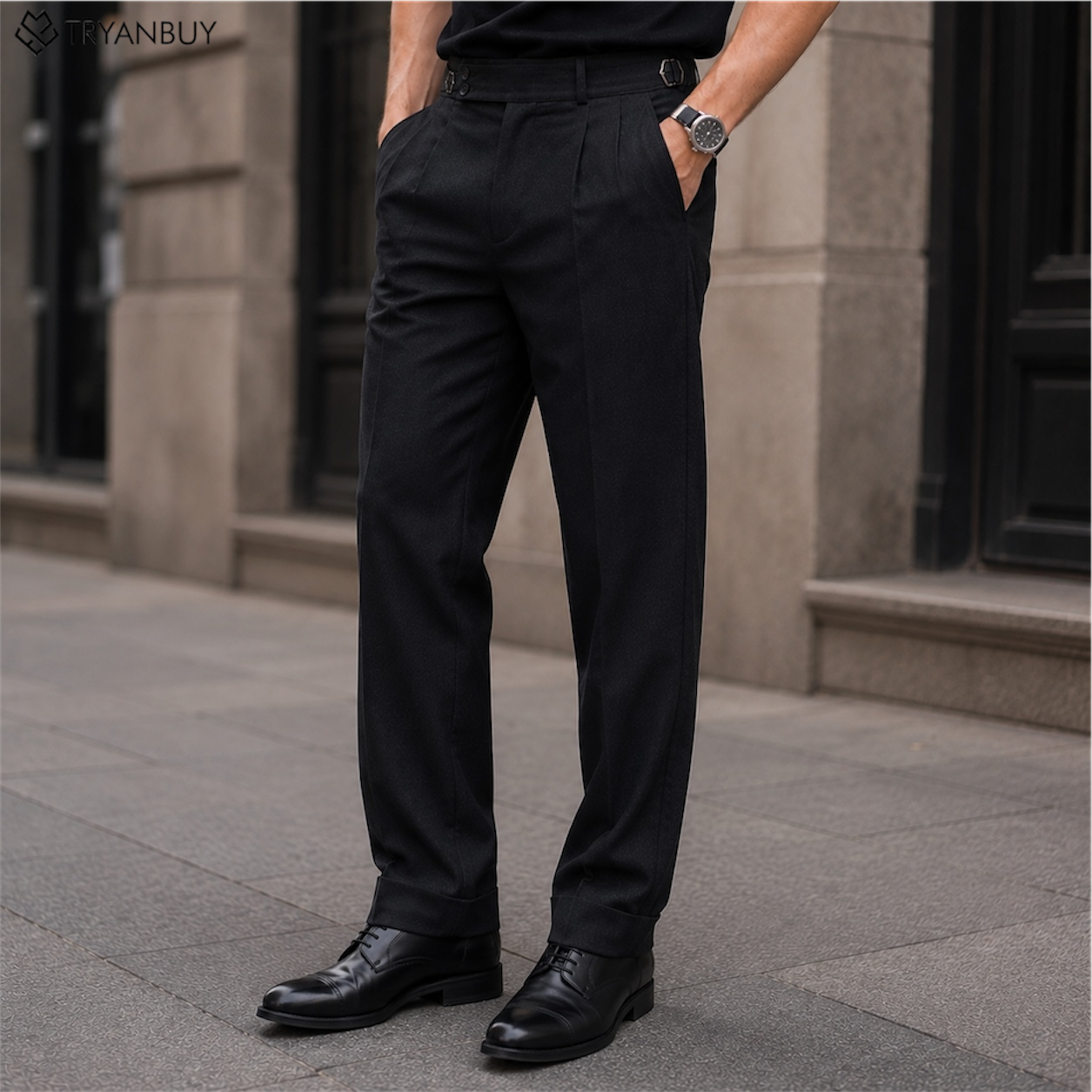 Black High-Waist Pleated GurkhaTrousers
