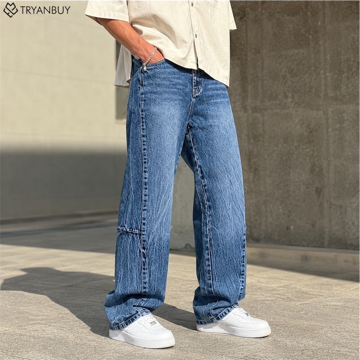 Vintage Blue Relaxed Fit Wide Leg Jeans