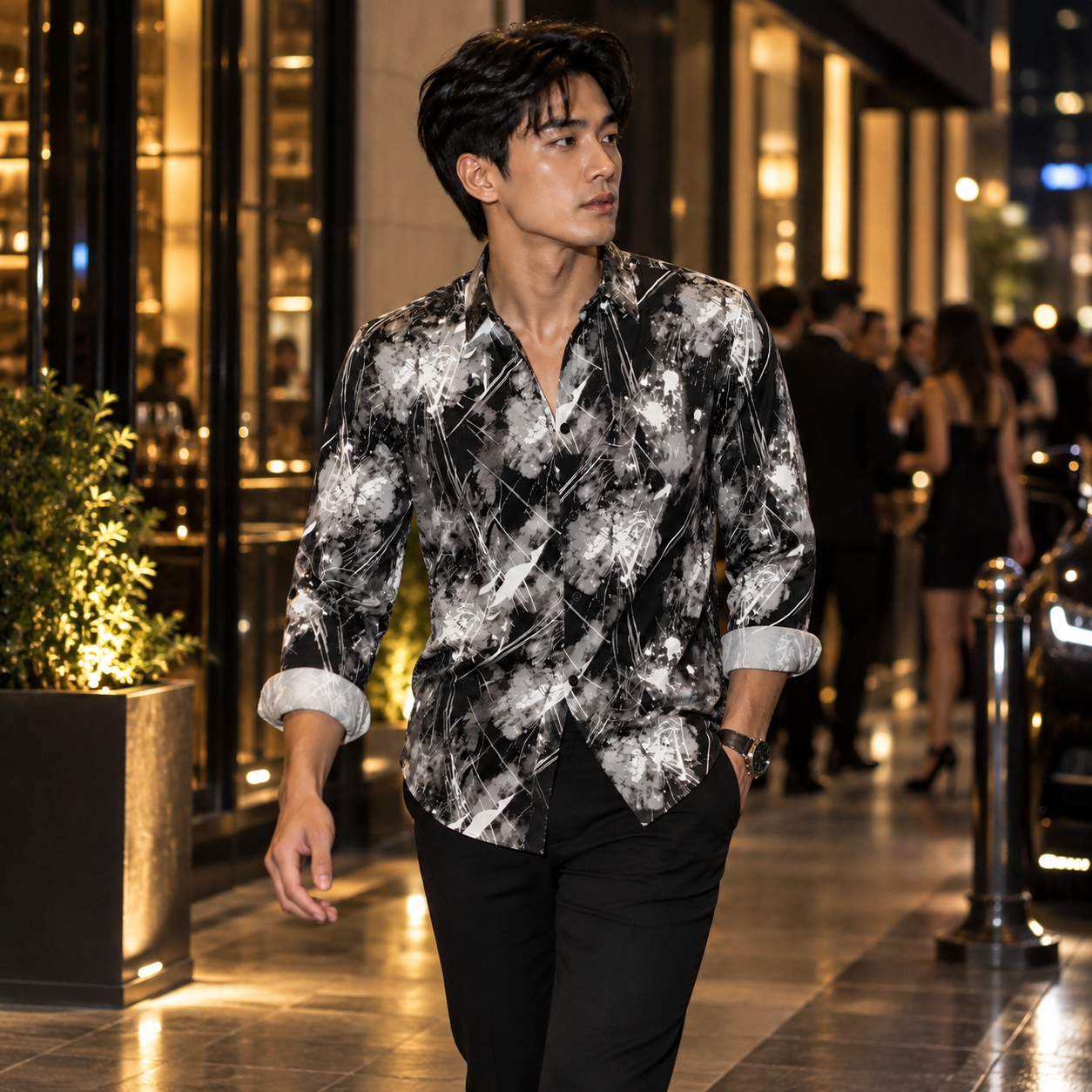 Black Abstract Printed Premium Casual Shirt