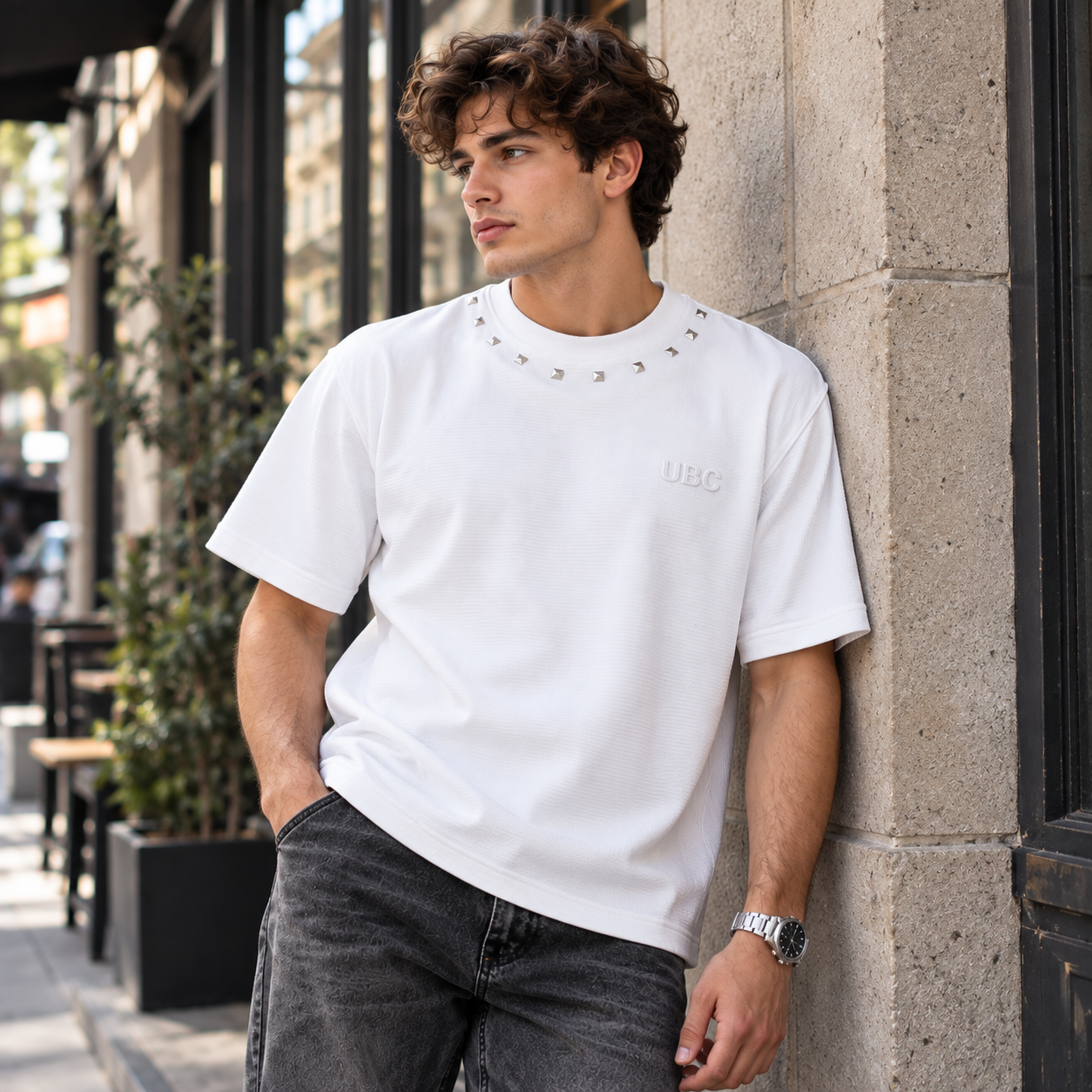 Noir Stud Luxe T-Shirt – White