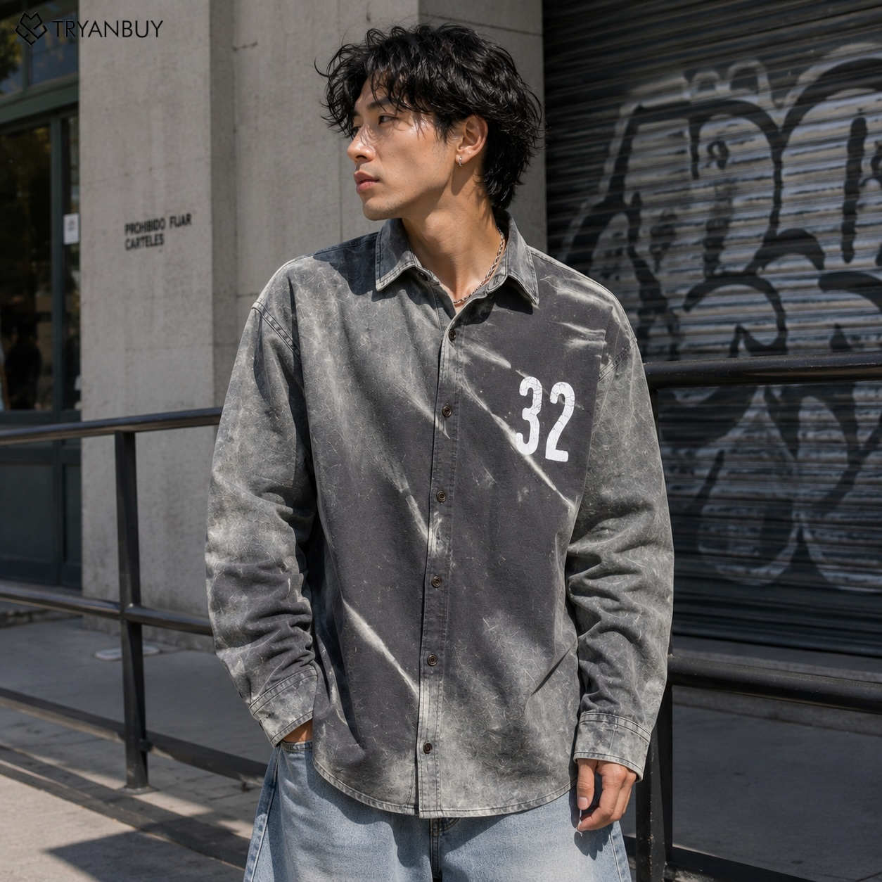 Frost Wash Oversized Shirt – Charcoal Grey