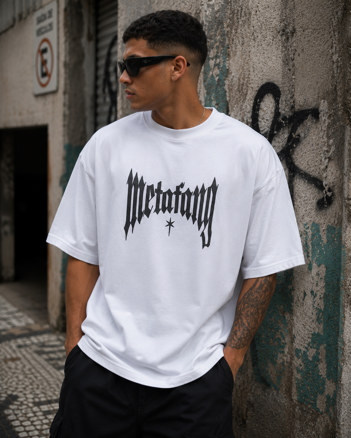 Metaforged Gothic Oversized T-Shirt – White
