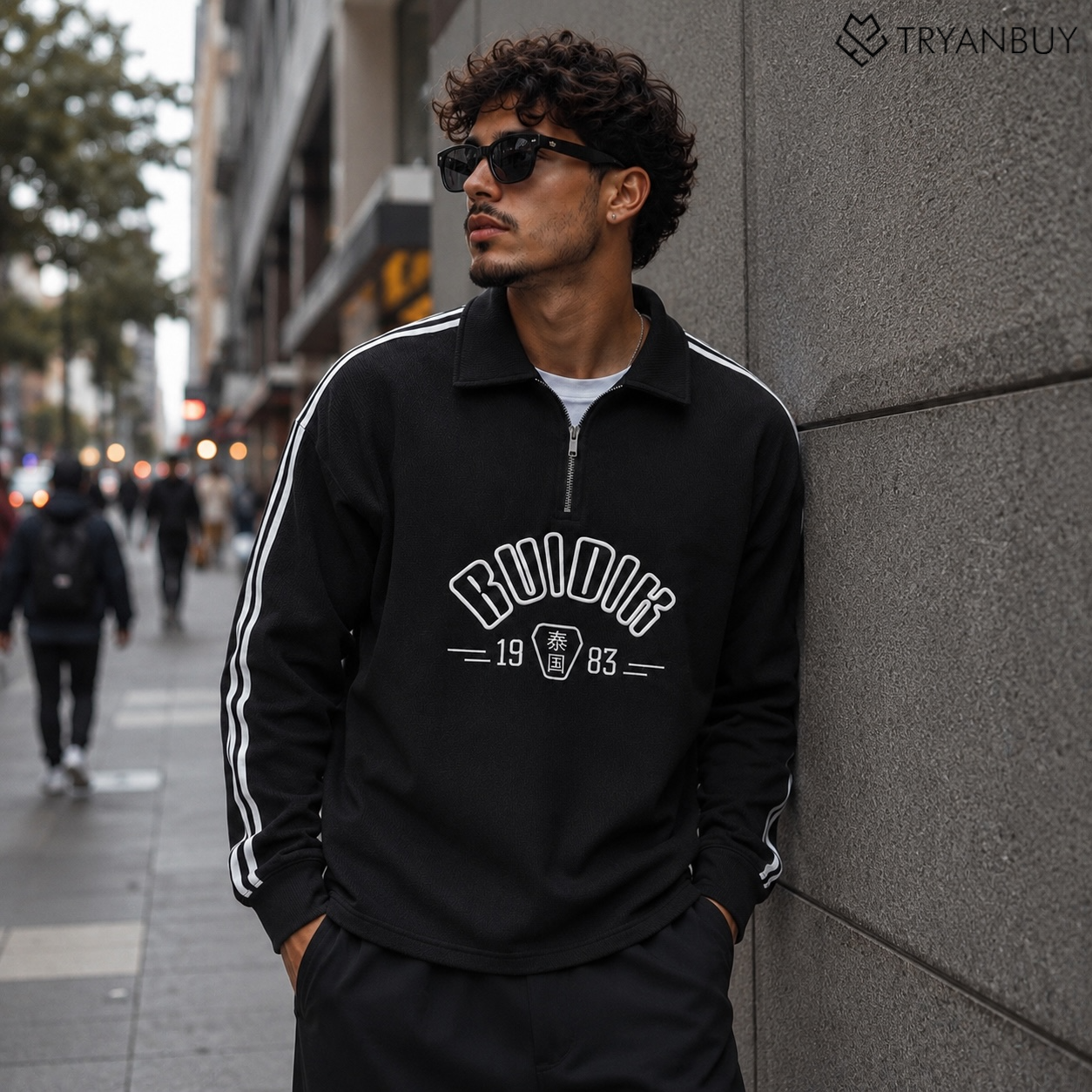 Urban Edge Quarter Zip Oversized Sweatshirt – Black