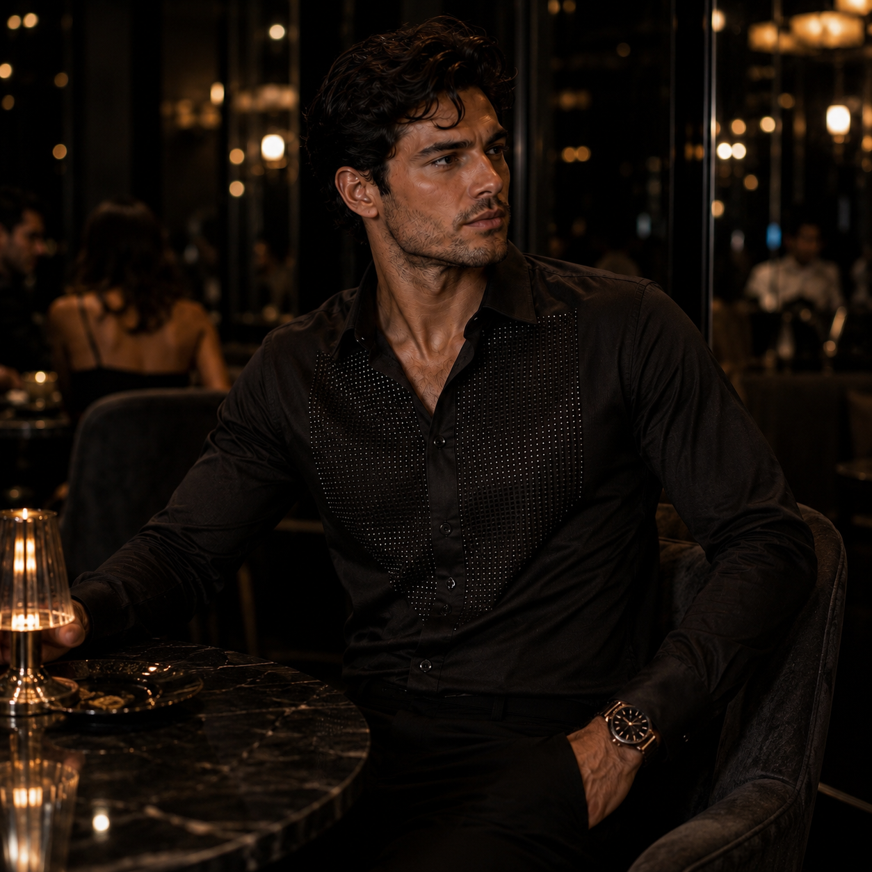 Midnight Stone Embellished Party Shirt