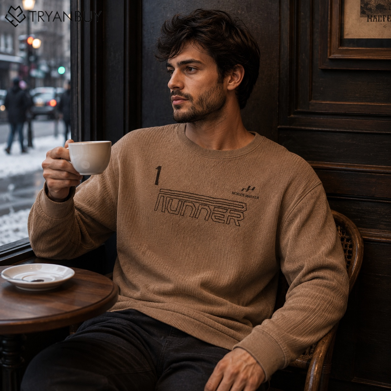 Urban Rib Knit Graphic Sweatshirt – BEIGE
