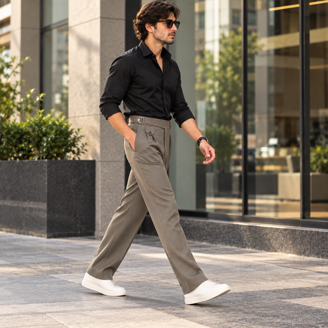 Taupe Grey Pleated Formal Trousers