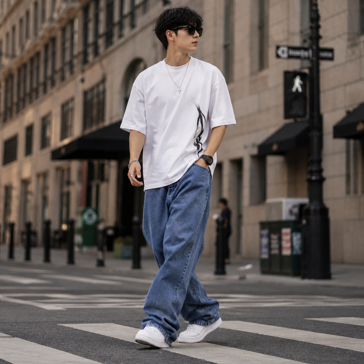 Vintage Blue Wide-Leg Baggy Jeans