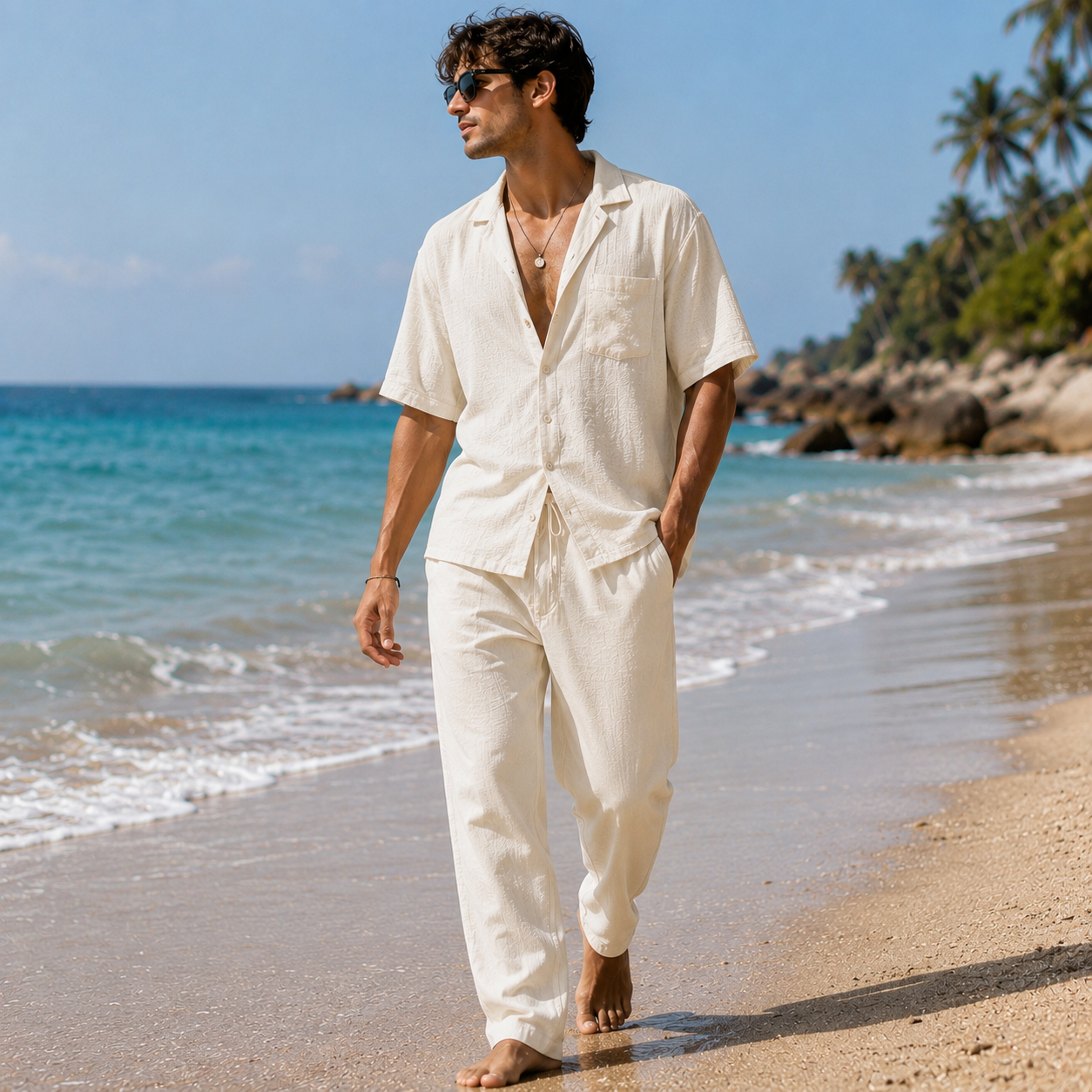 Dark Sand Beige Linen Casual Fit  Pants
