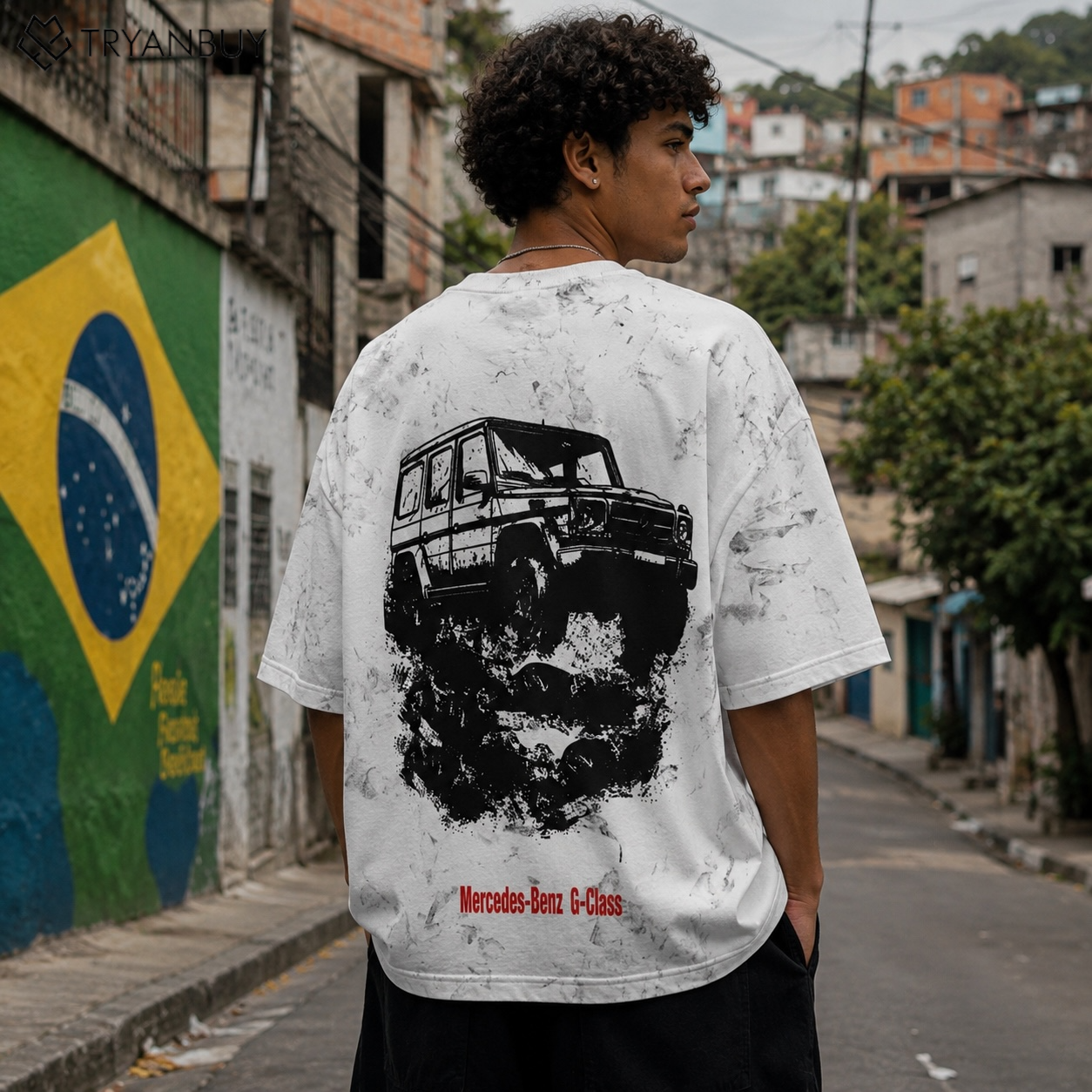 Marble Effect Oversized Graphic T-Shirt