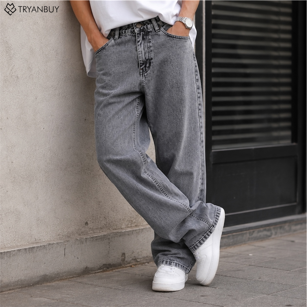 Grey Baggy Jeans – Relaxed Wide Leg Washed Denim