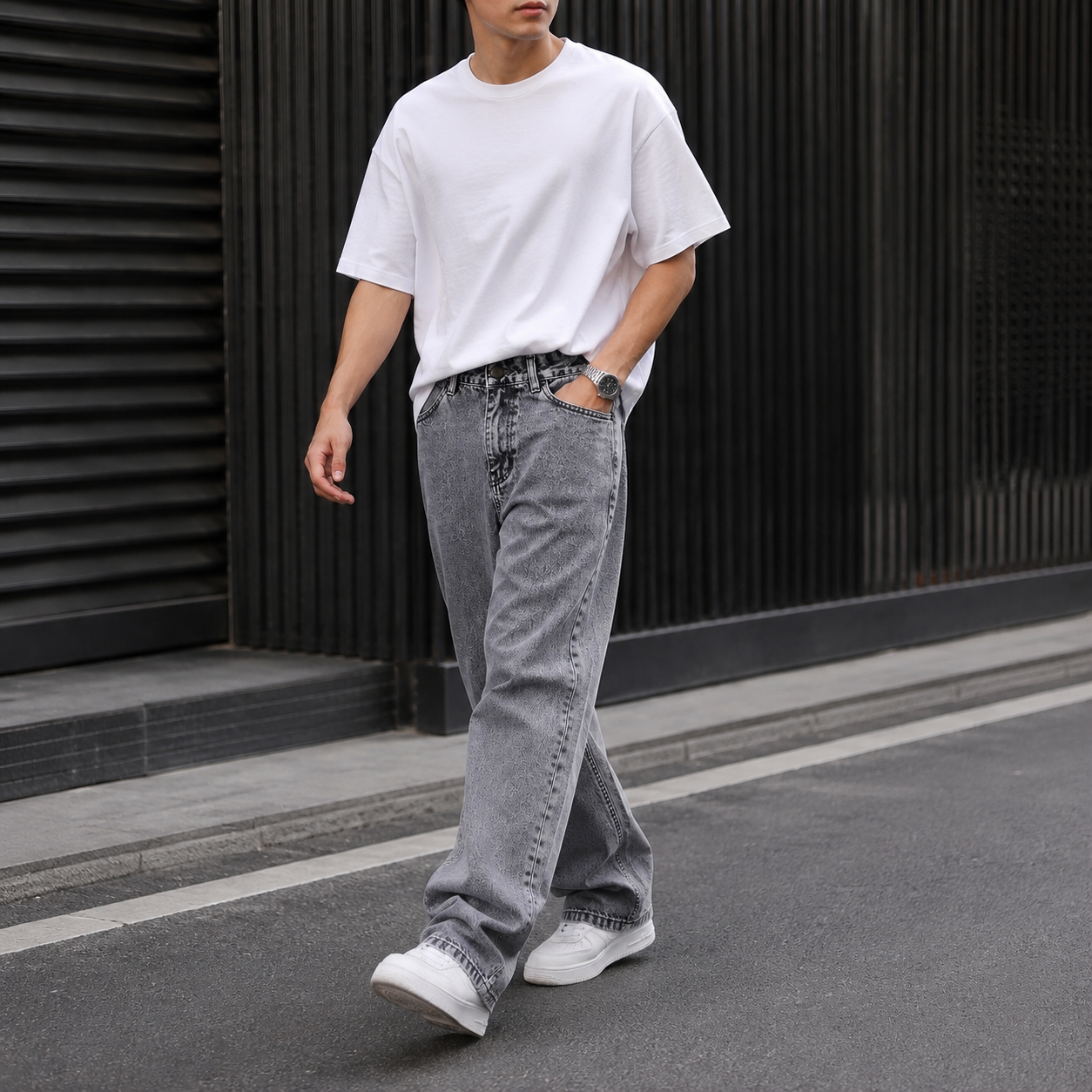 Grey Baggy Jeans – Relaxed Wide Leg Washed Denim