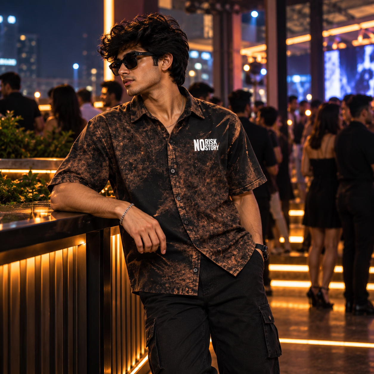 Black Acid Wash Printed Casual  Shirt
