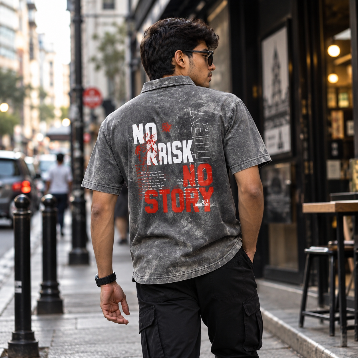 No Risk Story Acid Wash Oversized Shirt